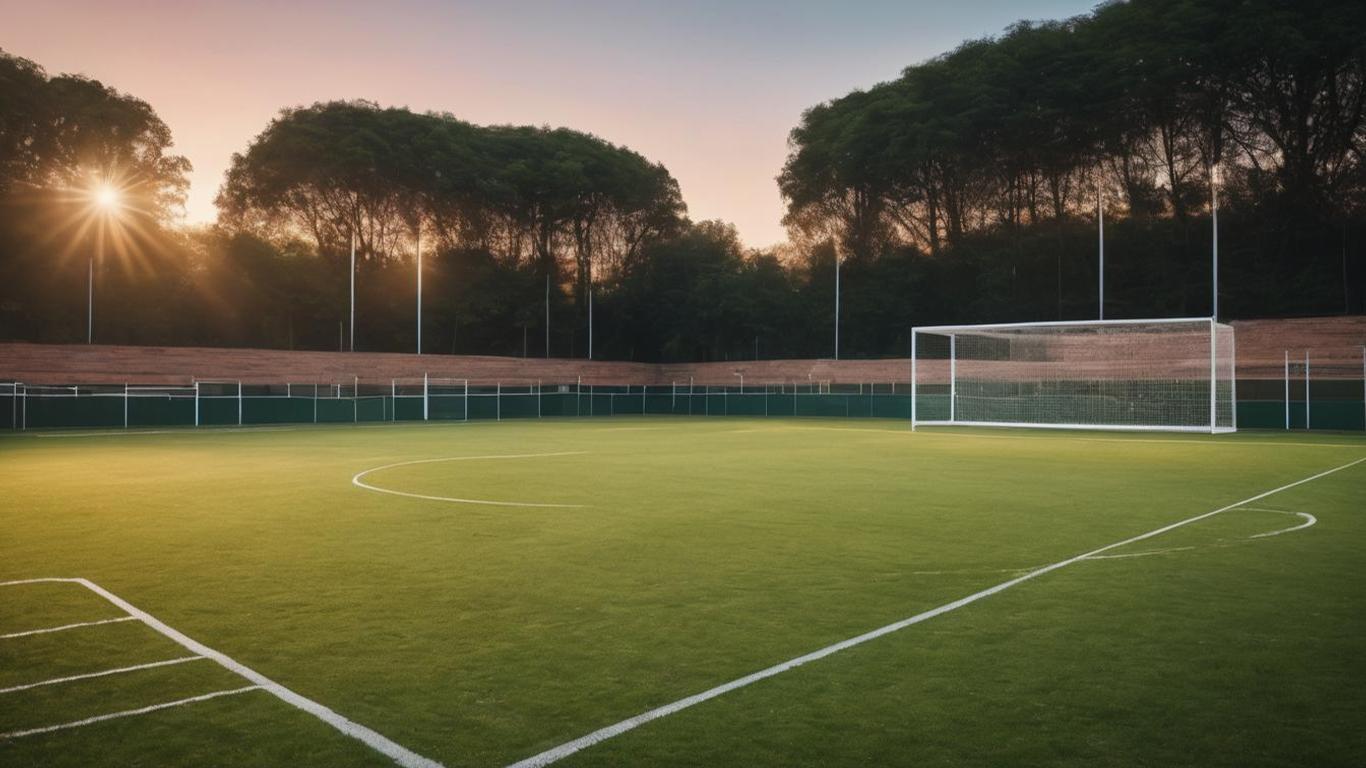 Soccer Pitch with Sunset
